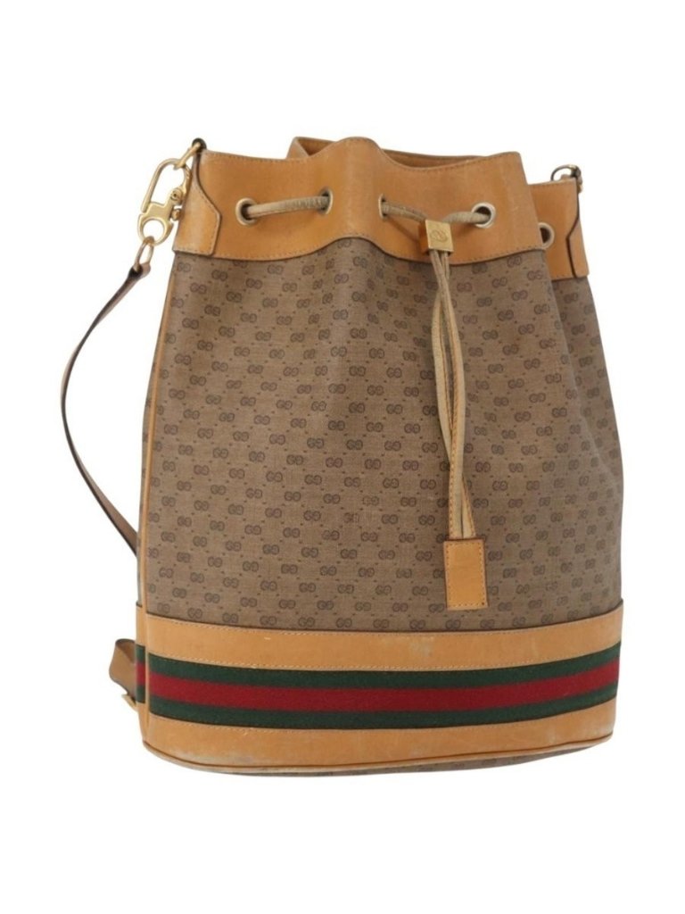 Authentic Gucci Micro Gg Supreme Web Sherry Line Bag Pvc Beige 001 58 4793